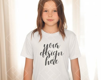 Jeune enfant fille concurrent Tee Sport-tek Tshirt Mock | YST350 T-shirt vêtements pour enfants Maquette | Maquette de couleur blanche | Maquette de t-shirt pour jeunes Sport