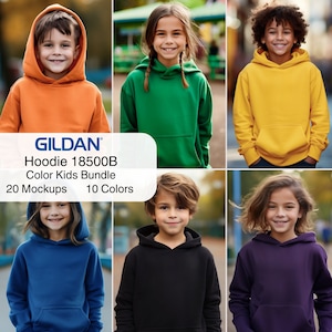 Kinder Hoodie Mockups Bundle | 10 Farben Gildan 18500B Mockups | Gildan Hoodies Mock Ups | Hoodie Modell Mock