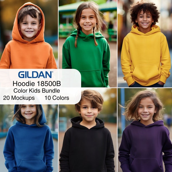 Kids Hoodie Mockups Bundle | 10 Colors Gildan 18500B Mockups | Gildan Hoodies Mock ups | Hoodie Model Mock