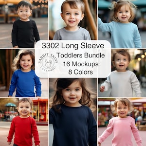 Rabbit Skins 3302 Long Sleeve Color Mockup, Toddler Tee Bundle, Toddlers Sweater Mockup Bundle, Kids Mockup, 8 Colors Sweater Mockups Bundle
