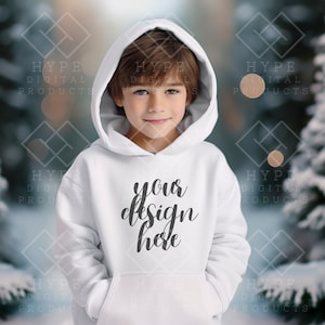 White Hoodie Boy Mockup, Gildan 18500B Kids Youth Mockup, Youth Sweatshirt Mock up Gildan Winter Mockup Kids Gildan Mock White