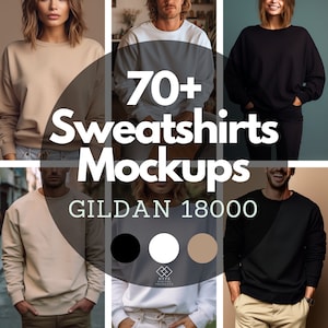 Sweatshirts Mockups Bundle | White, Sand and Black Gildan 18000 Mockups | Gildan Sweatshirt Mock ups | Sweatshirt Model Mock