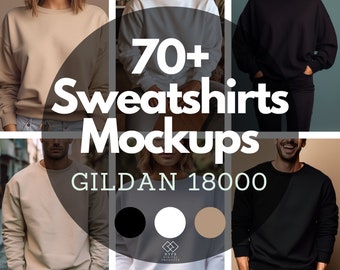 Gildan 18000 Sweatshirt Mockups Bundle: White, Sand, Black (Digital Download)