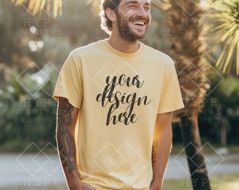 Comfort Colors 1717 Mockup Banana, Men Model Mockups, 1717 Shirt Mockup, Tshirt Mockup, Comfort Colors Mockup, Styled Mockup, Yellow Color
