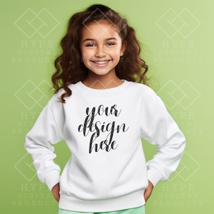 Gildan 18000B Kids Youth Mockup, White Sweatshirt Girl Mockup, Youth Sweatshirt Mock up Gildan Mockup Kids Gildan Mock White