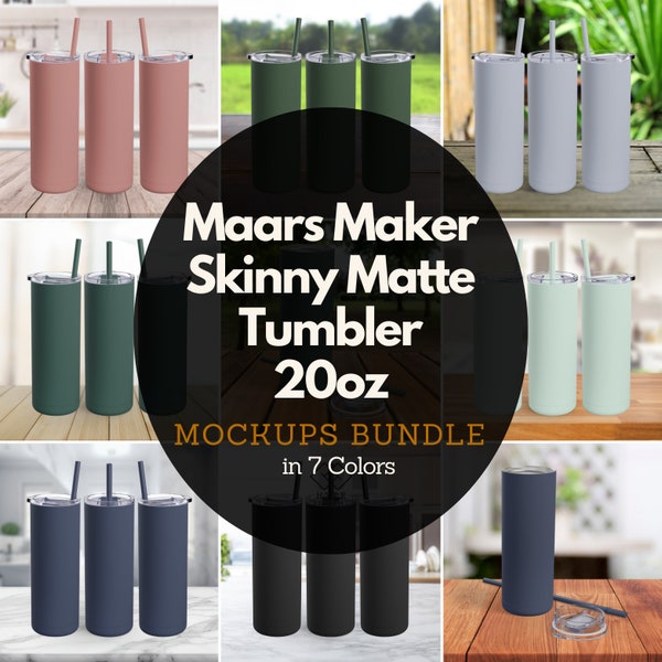 Maars Maker Skinny Matte Becher, POD Maars Becher Mockup, Print on Demand Mockup, Skinny Tumbler 20OZ mit Strohhalm, personalisiertes Geschenk Mockup