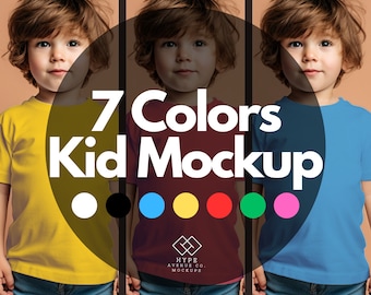 Pacchetto di modelli di t-shirt per ragazzo Modello di maglietta per bambini, 7 modelli di camicia in colori base, Bella Canvas 3001T, Gildan 5000B Modello giovanile Mock up