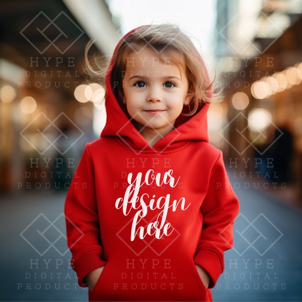 Red Hoodie Girl Mockup, Rabbit Skins 3326, Toddler Model Mock, Toddlers Sweater Mockup , Kids Mockup, White Toddler Hoodie Mock-up