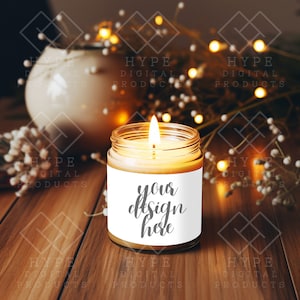 Candle Mockup with Lights Candle Jar Mockup Candle  Mock-up Candle Mockup Fall Transparent and White Lables Mocks, POD Lifestyle Candle Mock
