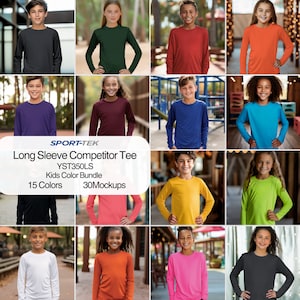 Maquetas de manga larga para niños/ Maquetas de color Sport-Tek de manga larga/ Camiseta de competidor de manga larga juvenil para niños y niñas Sport-Tek YST350LS Coulor Mock