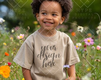 Maquette de chemise Bella Canvas Boy 3001T printanière de couleur poussière chinée, maquette de t-shirt pour garçon de couleur naturelle Modèle de t-shirt pour enfant, modèle pour tout-petit garçon
