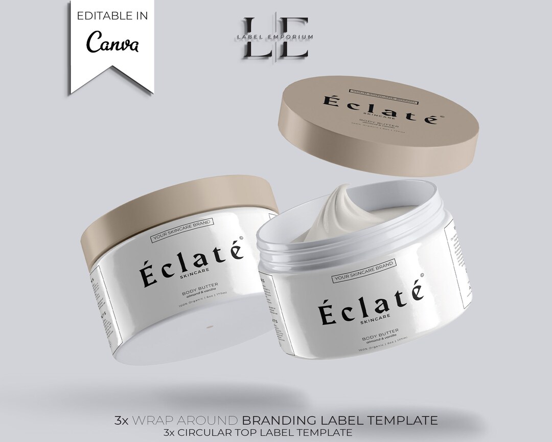 Body Butter Jar Labels Printable Cosmetic Labels Customizable Skincare
