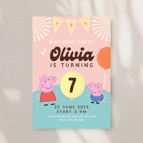 Editable Peppa Pig Birthday Invitation Template | Peppa Pig Template Download | Peppa Pig Birthday Invitation Template | Digital Template