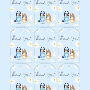 Bluey Heeler Birthday Thank you Tags | Printable Bluey Heeler Theme Party Thank You Tags