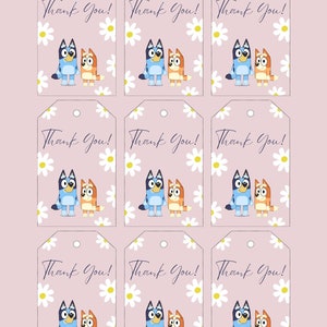 Bluey Heeler Birthday Thank you Tags | Printable Bluey Heeler Theme Party Thank You Tags |