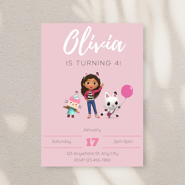 Editable Gabby Dollhouse Birthday Invitation Template | Gabby Dollhouse Template Download | Digital Template