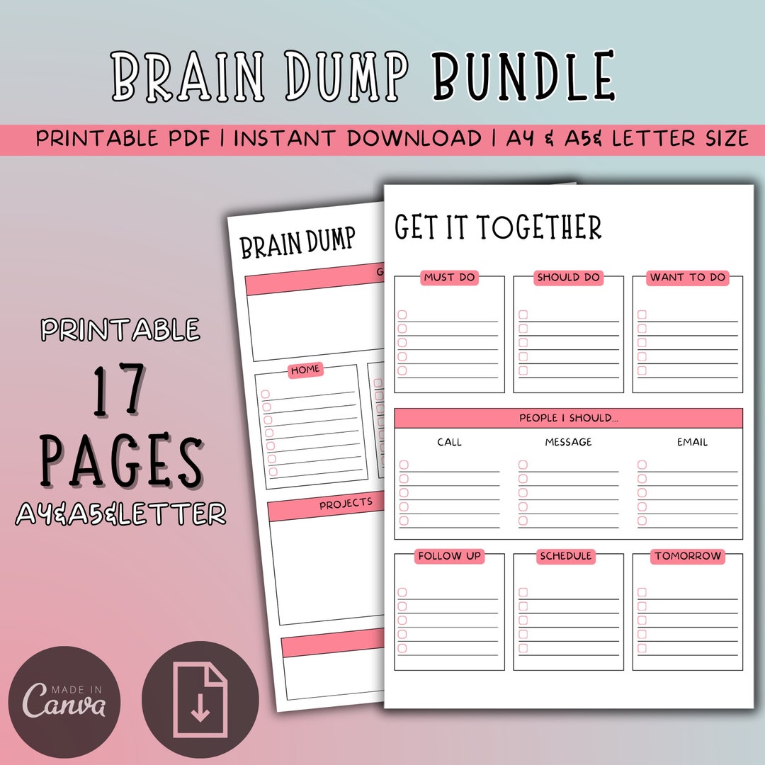 EDITABLE Brain Dump Template BUNDLE, to Do List Printable, ADHD Daily ...