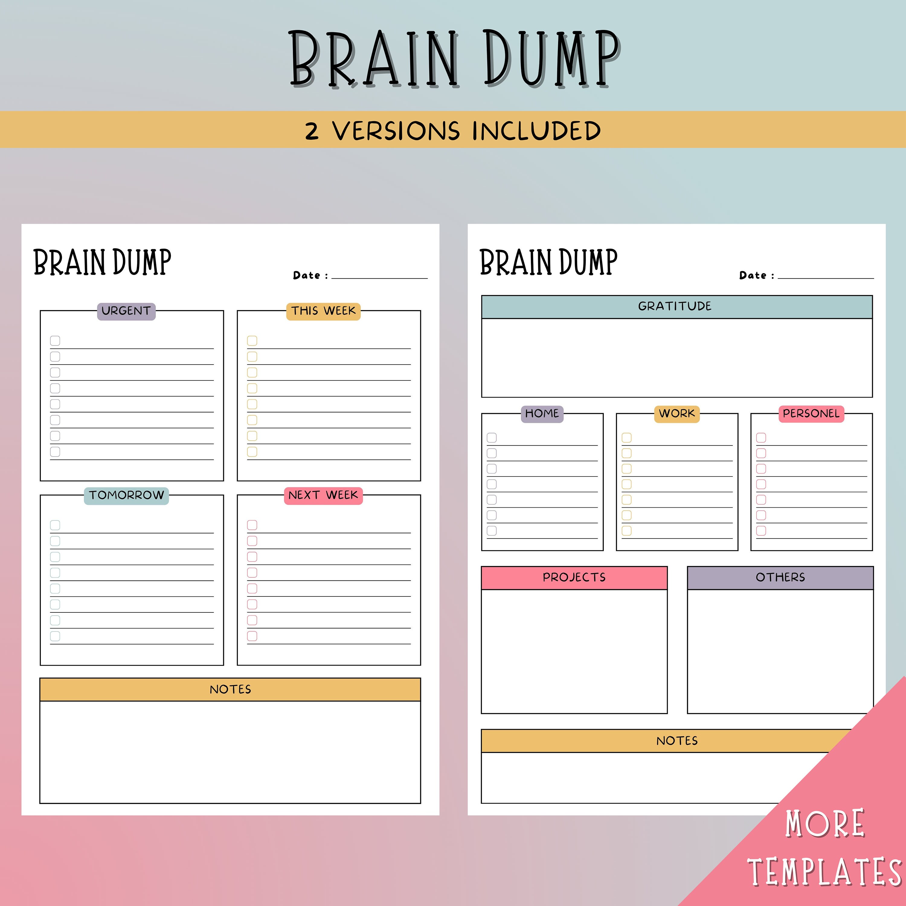EDITABLE Brain Dump Template BUNDLE, to Do List Printable, ADHD Daily ...