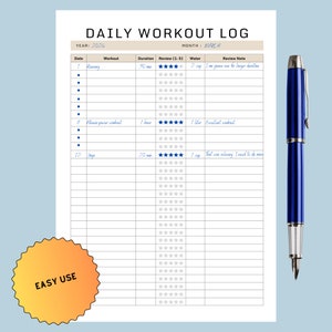 Daily Workout Log Printable Template, 5 Colour Bundle, Exercise Tracker ...