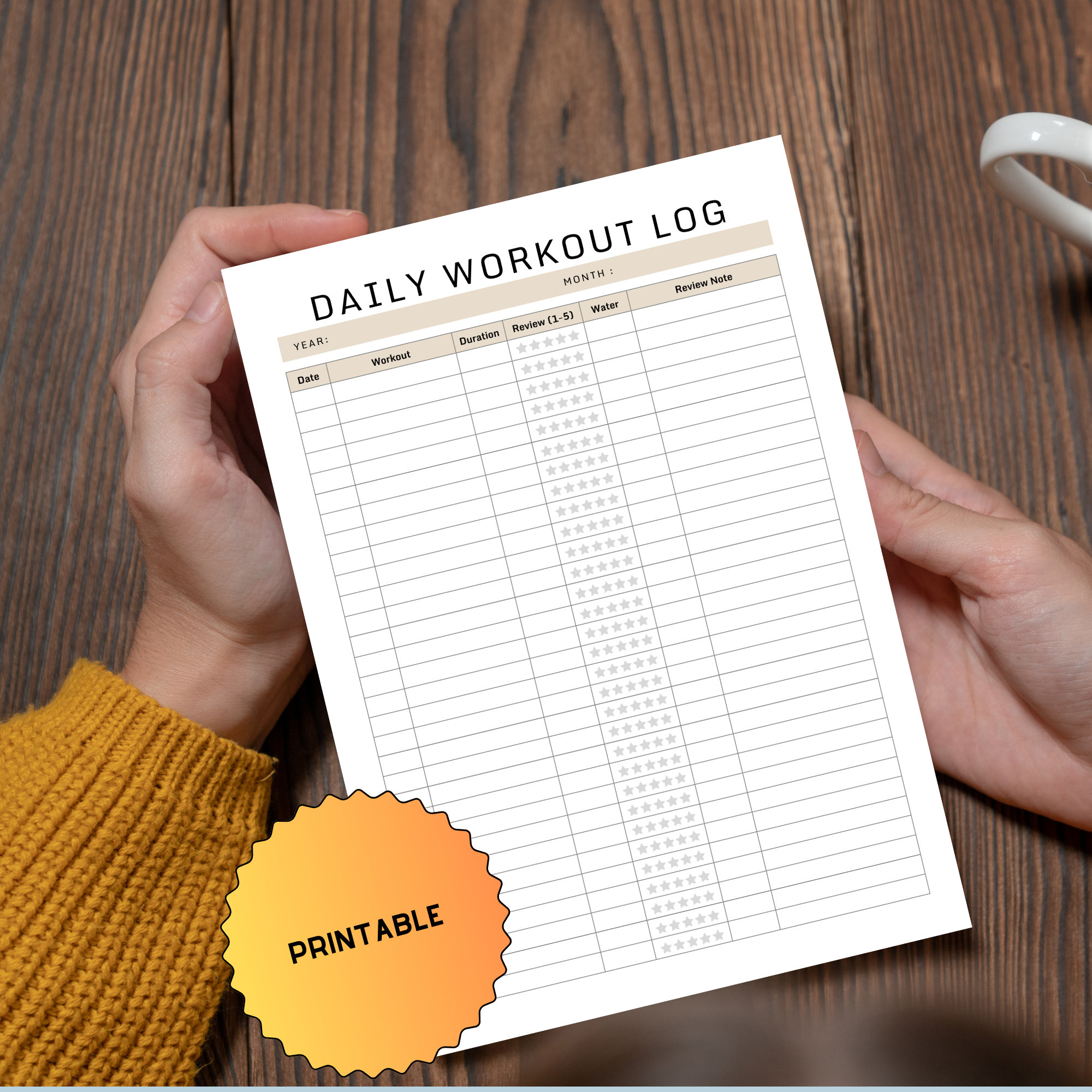 Daily Workout Log Printable Template, 5 Colour Bundle, Exercise Tracker ...