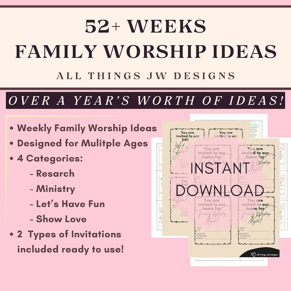 52+ JW Family Worship Ideas! Activities for Family Worship - Digital Download More than a year's worth of ideas and activities! UPDATED!