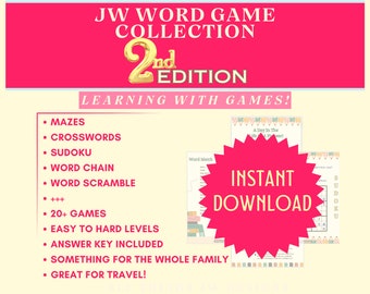 JW Family Word Games Collection, Word Finds, Crosswords, Mazes, Sudoku and more!  Perfect For Family Worship,  Digital Download 20 pages!
