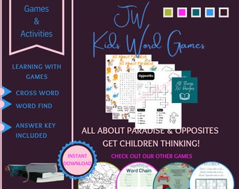 JW Kids Activity Sheets, JW Word Find, Crossword, Kids Family Worship Activity Word Games, JW Homeschool, Word Search