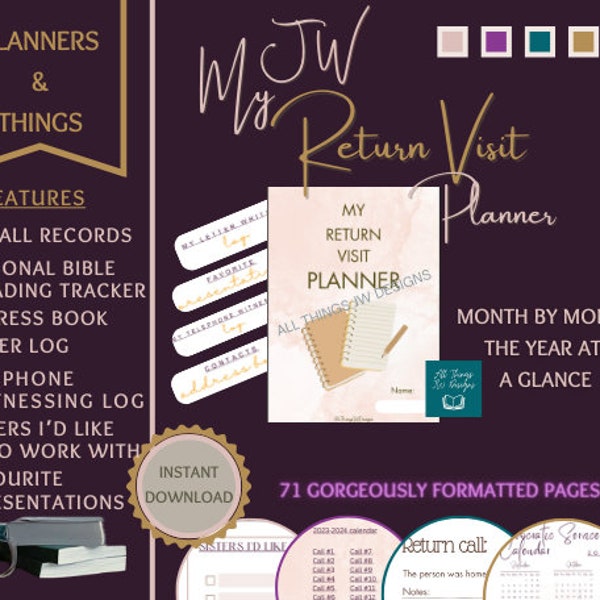 JW Ministry Return Visit Book /Planner Fully Hyperlinked/Detailed RV Call Notes/Yearly Calendar/Ministry Notes/Pioneer Gift Idea