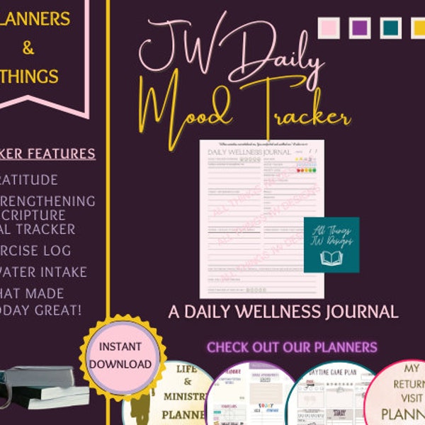 JW Daily Mood Tracker Journal For Mental Health Daily Planner Mood Journal JW Mental Health Diary Light Pink