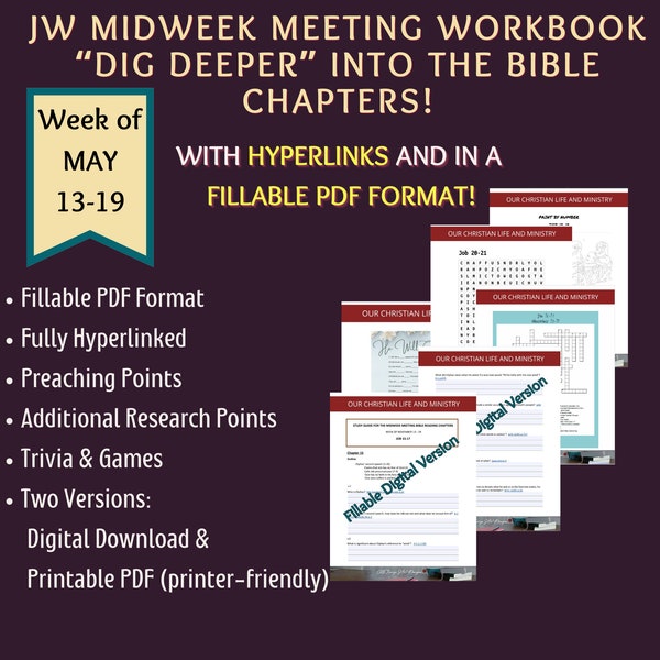 MAY 13-19 OCLAM Weekly Midweek Meeting Study Aid, Meeting Worksheet Bible Reading Workbook, Spiritual Gems, Personal Study, Homeschool,