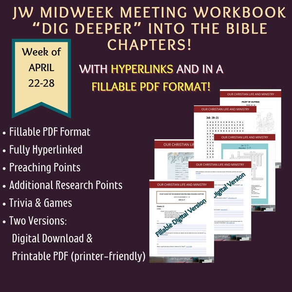 APRIL 22-28 OCLAM Weekly Midweek Meeting Study Aid, Meeting Worksheet Bible Reading Workbook, Spiritual Gems, Personal Study, Homeschool,