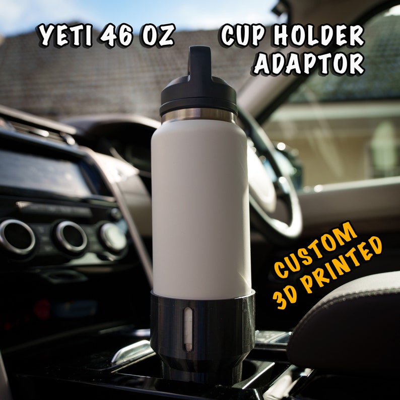 The perfect car accessory for your 46oz Yeti Rambler drink bottle. The custom cup holder adaptor for your car saves your bottle from rolling around on the floor or seat. The custom fits makes it easy to get the perfect fit for you cup holder.