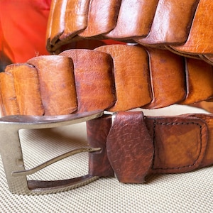 Ceinture en cuir tressé vintage fabriquée à la main - Cuir véritable rustique avec motif tissé, patine vieillie, style cow-boy occidental, bohème classique