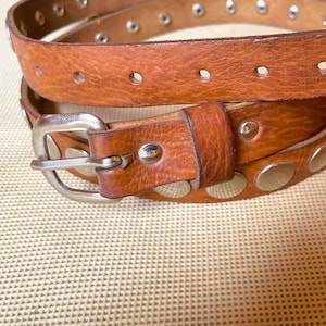 ORANGE Premium Studded Full Grain Leather Belt Hand Made Spiked – Edgy Punk Rock , Vegan Leather belt, Stylish Hobo Bag for men and Women
