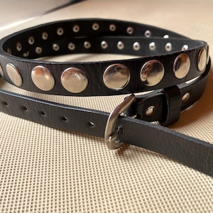 BLACK Premium Studded Full Grain Leather Belt Hand Made Spiked – Edgy Punk Rock , Vegan Leather belt, Stylish Hobo Bag for men and Women