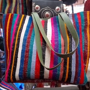 Handmade Kilim Weekender Bag: Moroccan Carpet Shoulder Bag