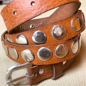 ORANGE Premium Studded Full Grain Leather Belt Hand Made Spiked – Edgy Punk Rock , Vegan Leather belt, Stylish Hobo Bag for men and Women