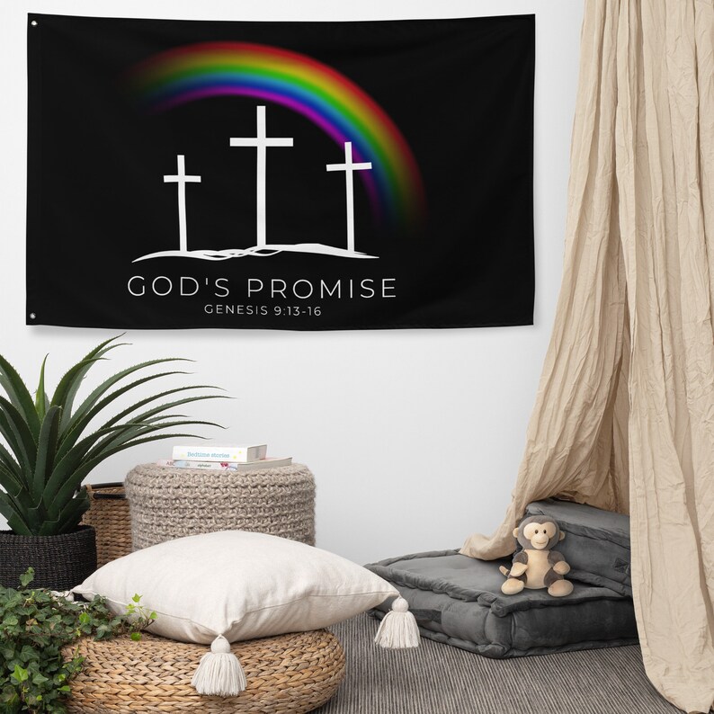 Christian Rainbow Flag, God's Promise, Jesus Loves Everyone, Scripture