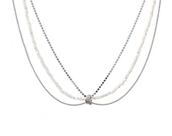 Perlmutt Layered Halsketten für Frauen | Sterling Silber Edelstein Halskette Schmuck Geschenk für sie | Statement Halskette Perlen Schmuck