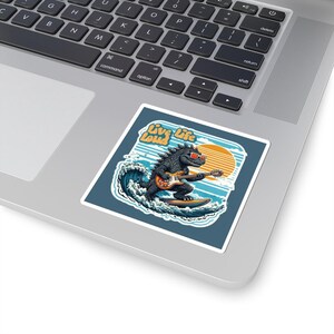 Surfing Godzilla Sticker: Fun Laptop Vinyl Decal image 2