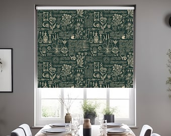 Green Recipe Curtain, Roller Shades for Kitchen, Blackout Roller Blind, Roll Up Shade for French Doors,  Light filtering Shade for Kitchen