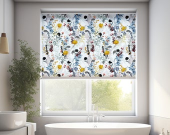 Floral Window Curtains Bathroom, French Door Shades, Blackout Roller Blinds, Flower Shades for Windows, Custom Roller Shades, Kitchen Shades