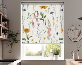 Bright Floral Vintage Window Roller Curtains Blackout, Roll up Creative Blinds for Porch, Cordless Roller Shades, Custom Window Treatments