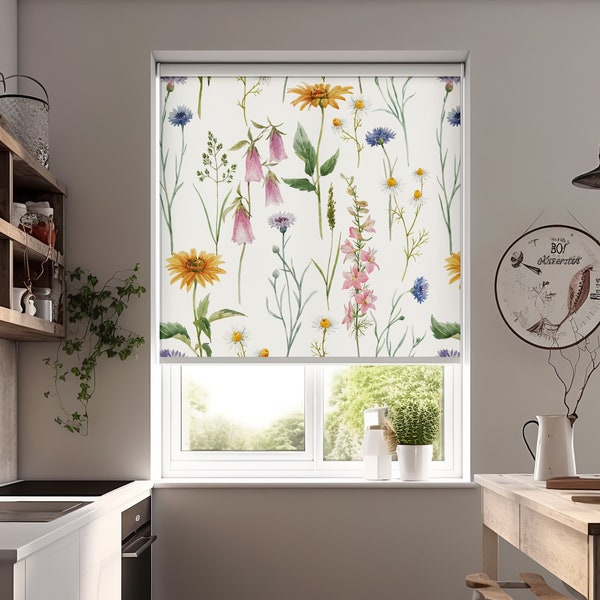 Helle Blumen Vintage Fenster Rollvorhänge Verdunkelung, Roll-up Kreative Jalousien für die Veranda, Schnurlose Rollos, Benutzerdefinierte Fensterbehandlungen