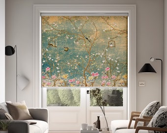 Chinoiserie Window Shades Bedroom, Roller Shades for Windows, Roller Blind Printed, Window Treatments for Living Room, Vintage Roller Shade