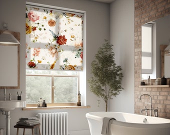 Watercolor Flowers with Peonies Blinds for Window , Cordless Window Shades Inside Mount, Blackout Window Treatments Panels, Rollo Fenster