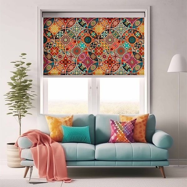 Vintage Roller Shade for Door, Colorful Window Curtains Bathroom, Kitchen Window Treatments Panel, Blackout Window Shades, Roller Blind Art