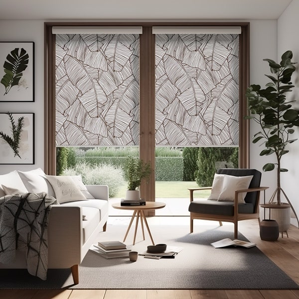 Monochrome Banana Leaves Roller Shades for Door, Blackout Roller Blinds, Roller Shades for Window, Window Curtains for Living Room