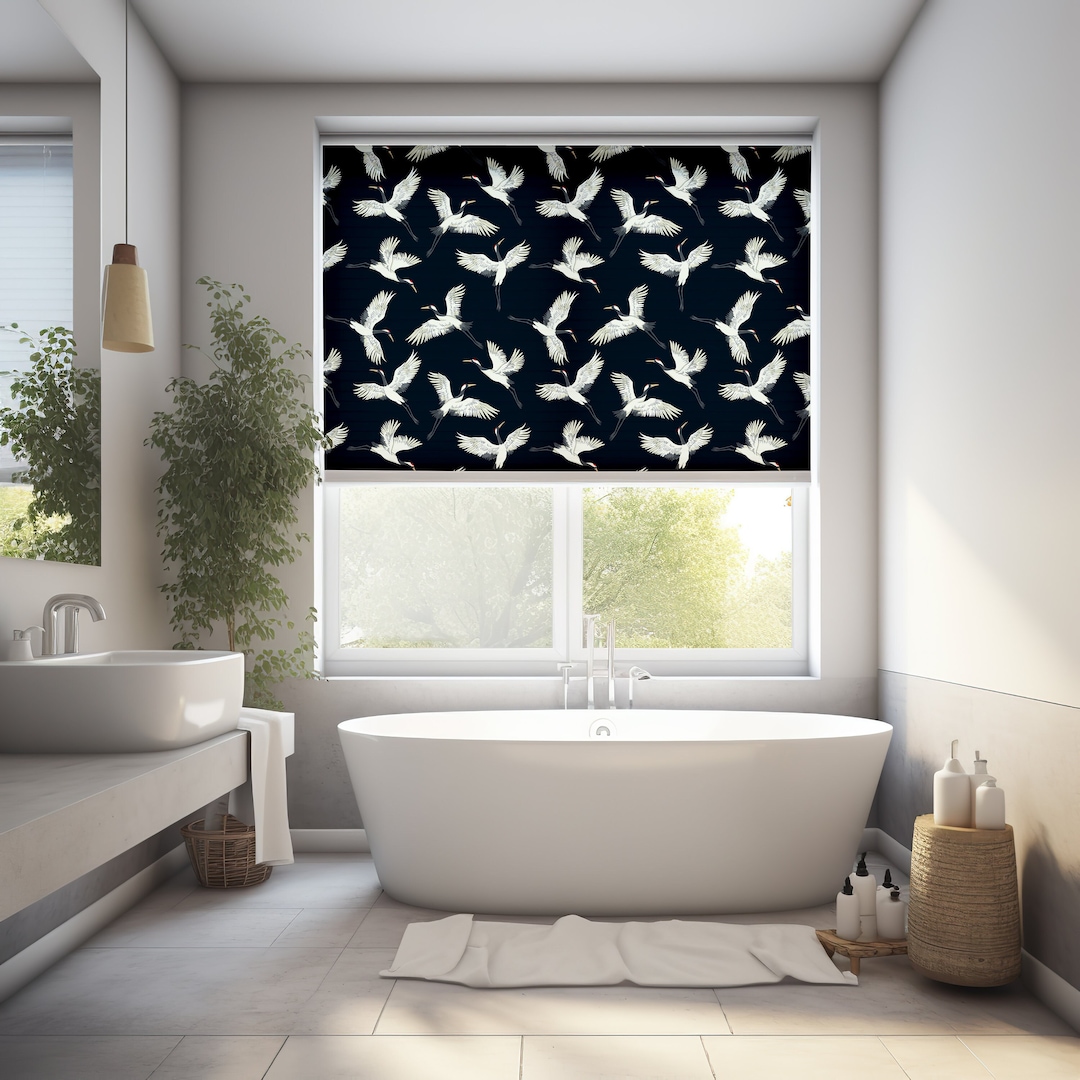 Black Crane Roller Blinds for Window, Window Roller Shade for Door