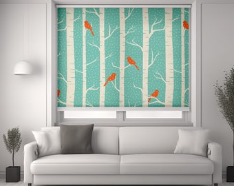 Birds on Trees Personalized Shades , Linen Shades for Windows, Bathroom Window Blinds Custom, Window Treatments Panels, Summer Curtains